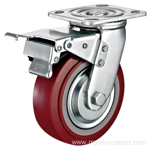 8'' Plate Heavy Duty PU Industrial Caster with PP Core With Total brake